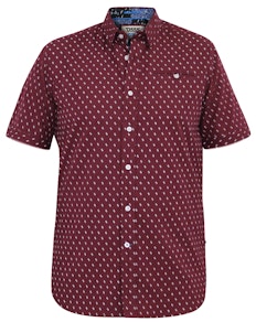 D555 Dunstable S/S Micro AOP Shirt With Button Down Collar Burgundy